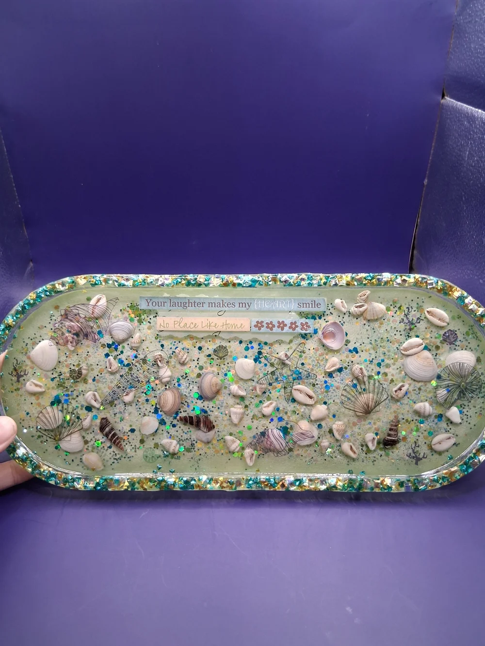 Handmade Coastal Shell Trinket Tray - Teal & Seafoam